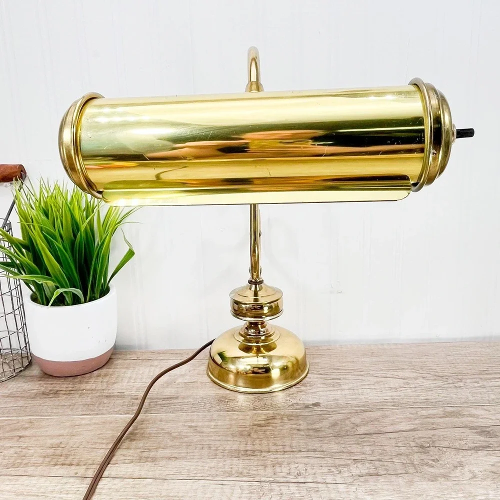 Vintage‎ Brass Bankers Desk Lamp: Maximalist Gold Decor
